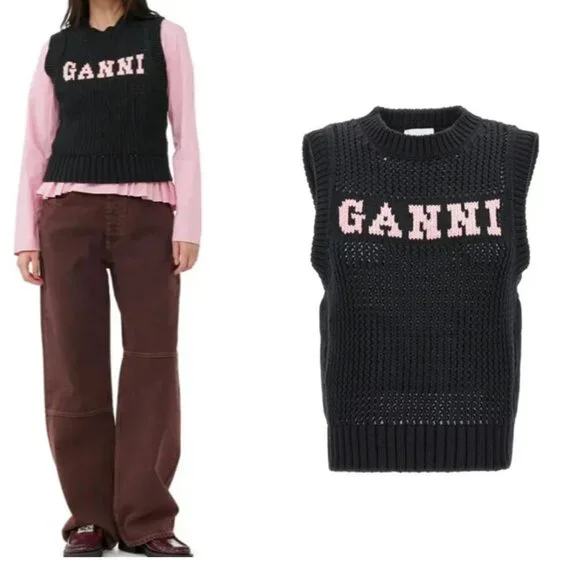 Ganni | Tops | Ganni Cotton Rope Logo Vest In Black Small | Poshmark